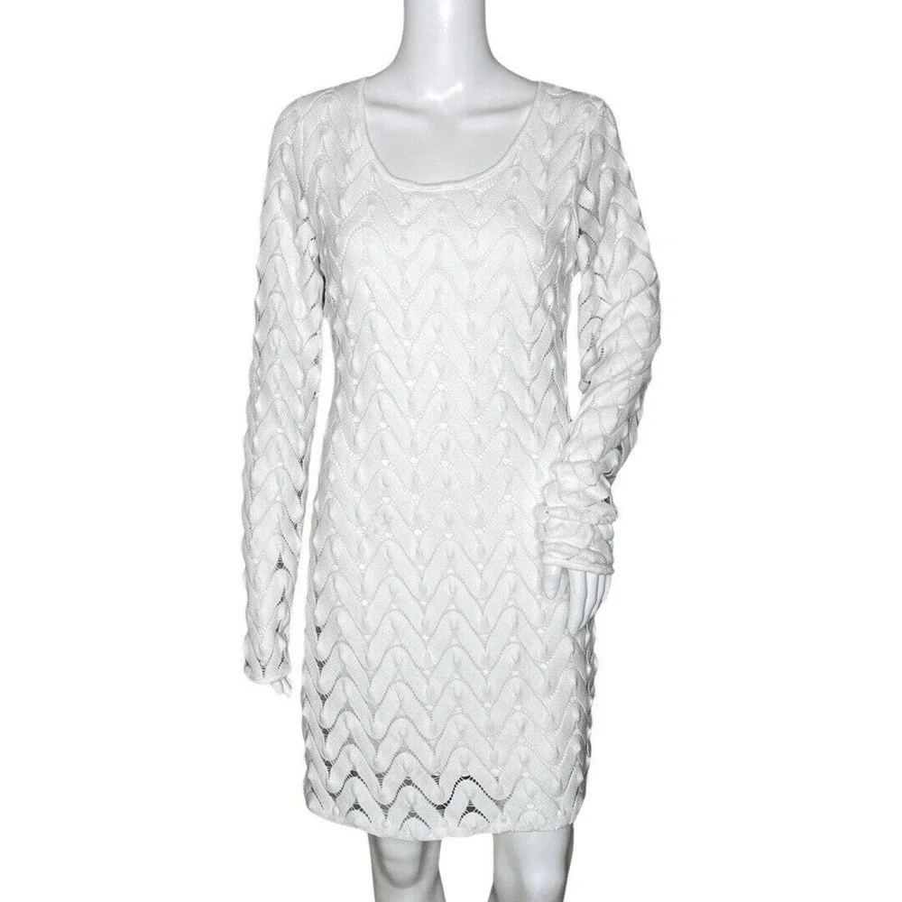 Free‎ People Dress Womens Medium Wild Thing White Zig Zag Knit Open Back Neutral